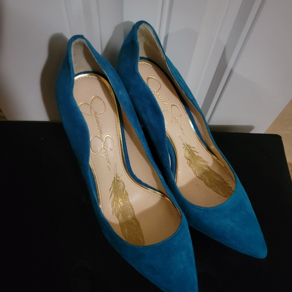 Jessica Simpson Vibrant Blue Suede Heels - Picture 2 of 4